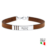 Pulsera de Plata Líneas Rectas y Cuero Diagonales Italiano Negro