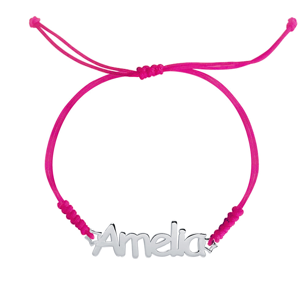 Pulsera con Nombre Estrellas Macramé Plata