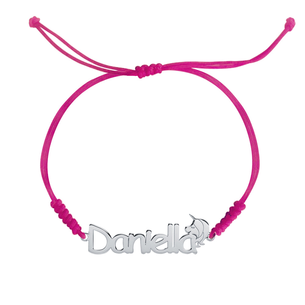 Pulsera con Nombre Unicornio Macramé Plata