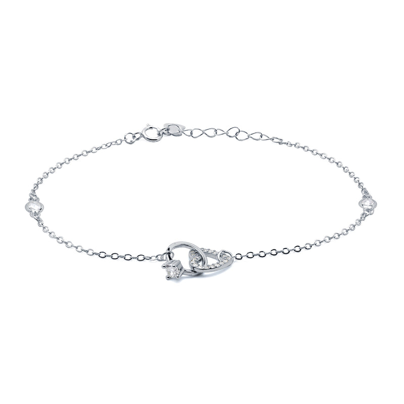 Pulsera Corazón y Anillo Solitario Circonitas Plata