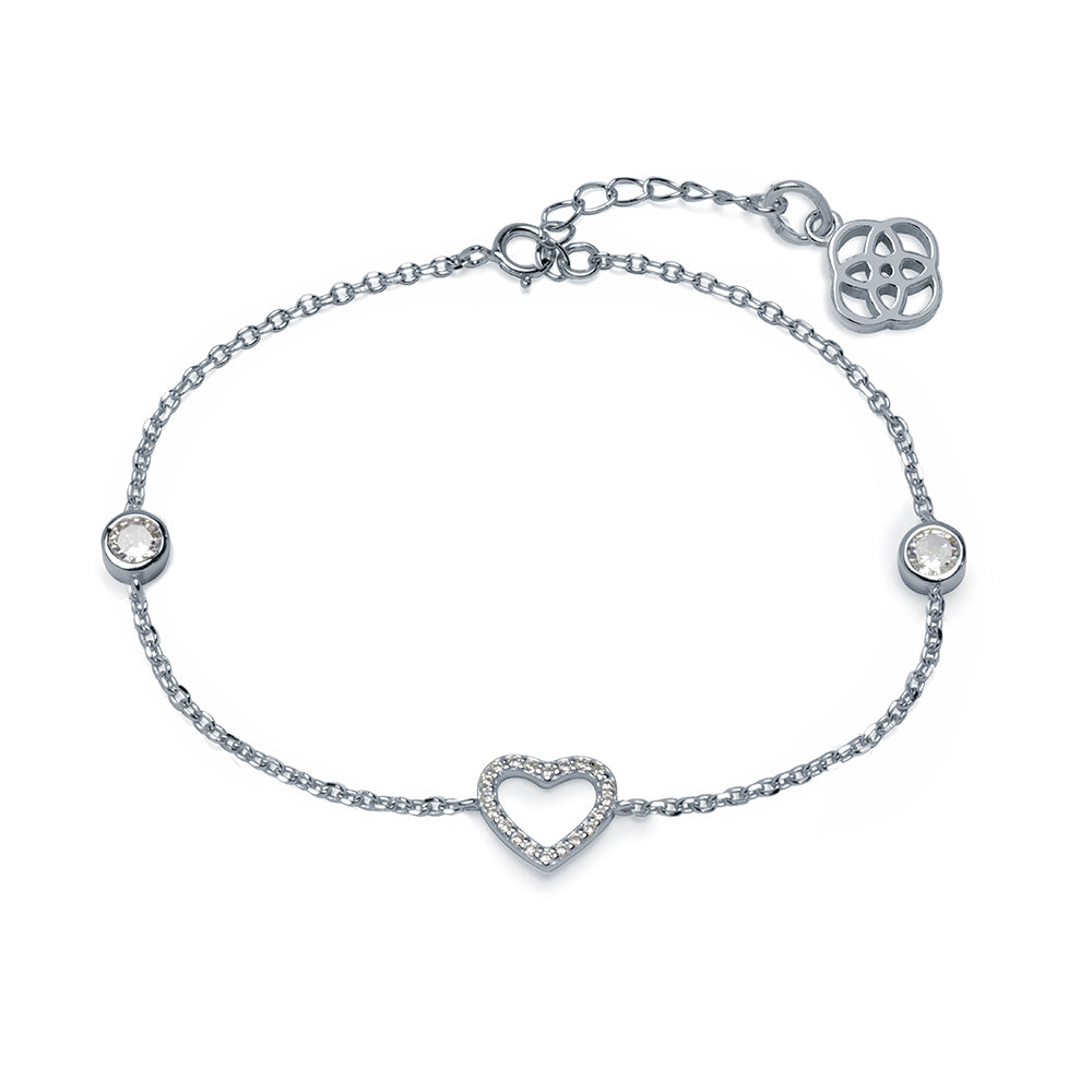 Pulsera Corazón y Circonitas en Plata