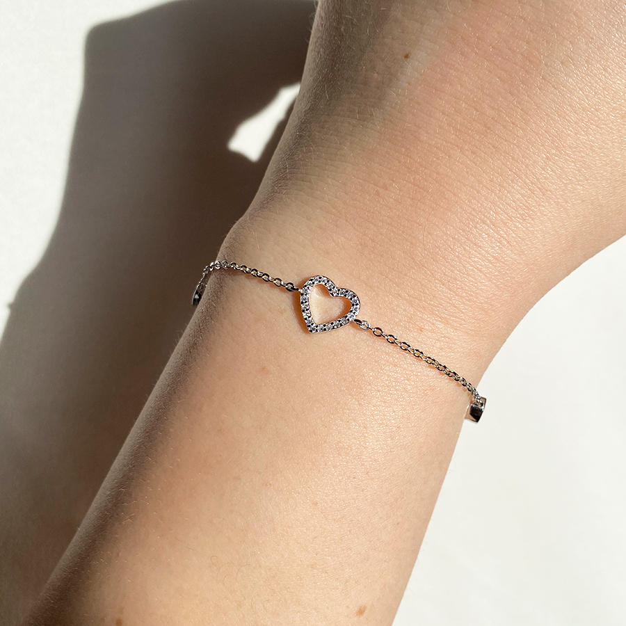 Pulsera Corazón y Circonitas en Plata