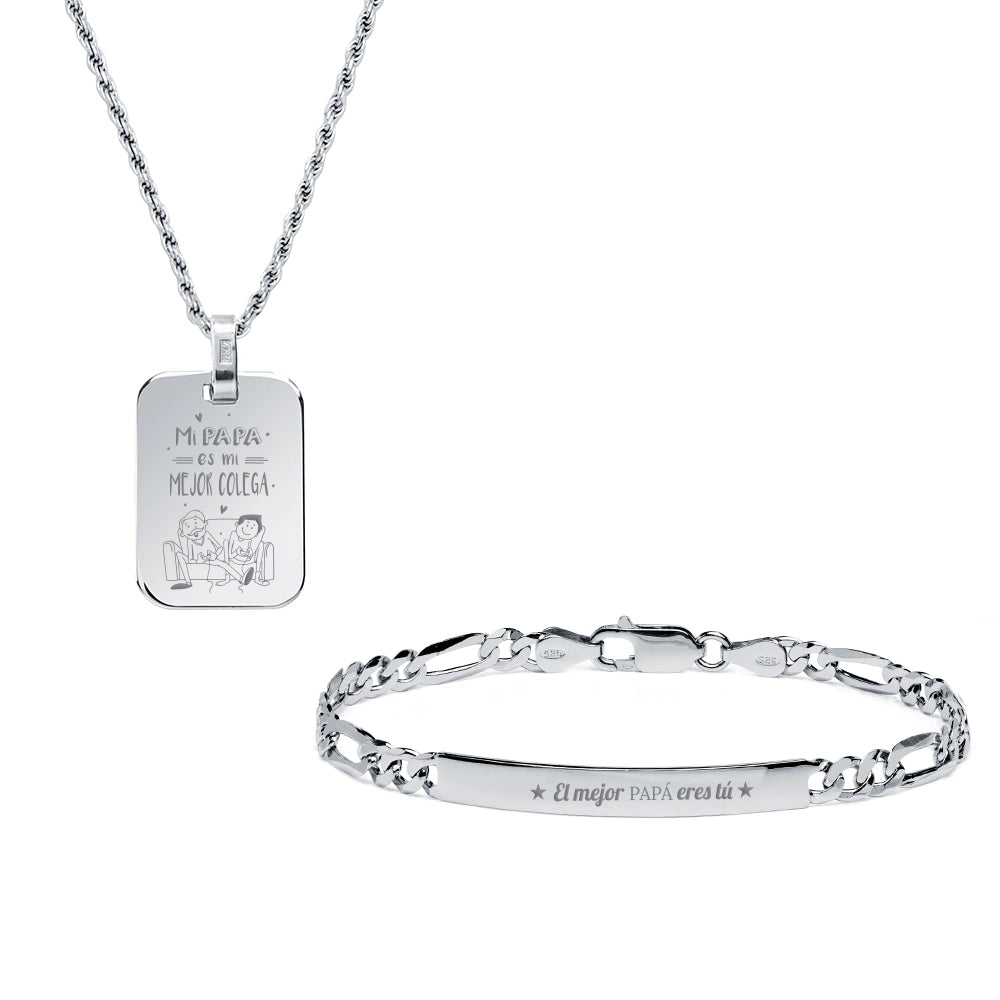 Pack 3 Collar y Pulsera Hombre Plata