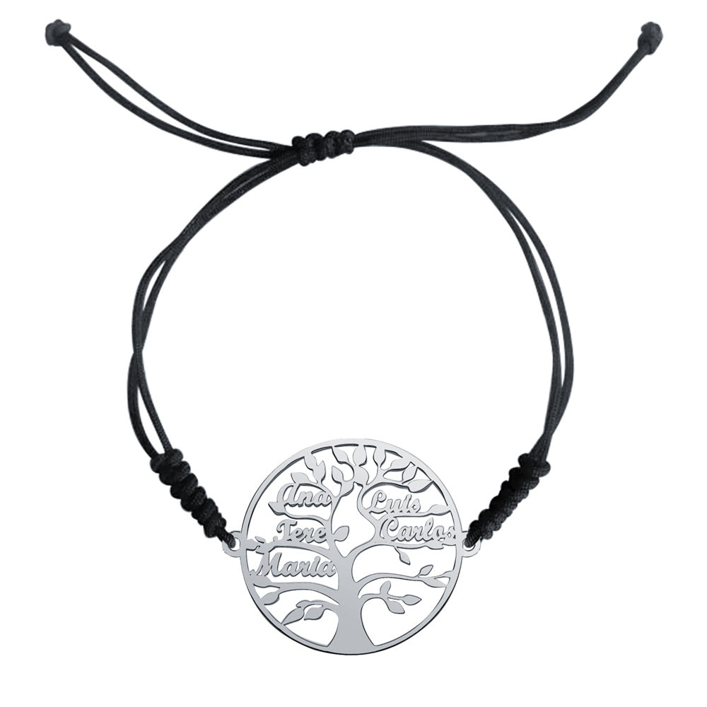 Pulsera con nombre Árbol Vida macramé Plata