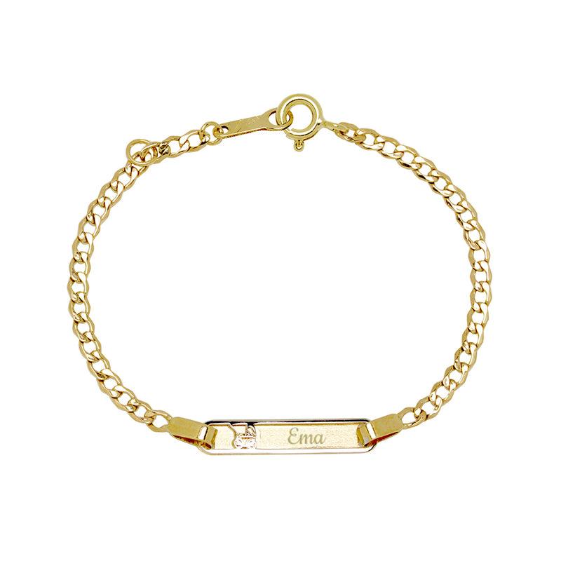 Pulsera Bebé Medalla Rectangular Cochecito Oro Bicolor