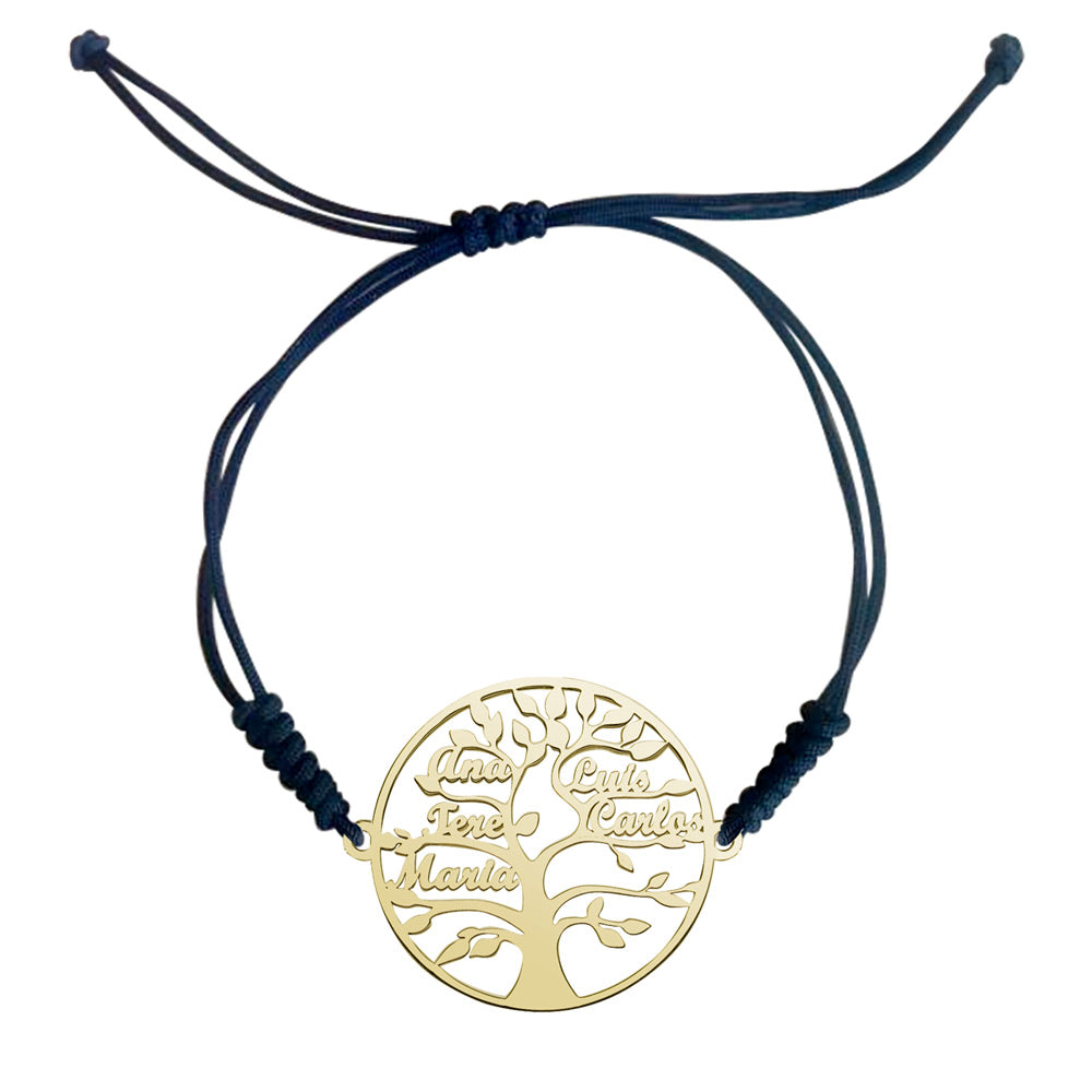 Pulsera con nombre Árbol Vida macramé Oro