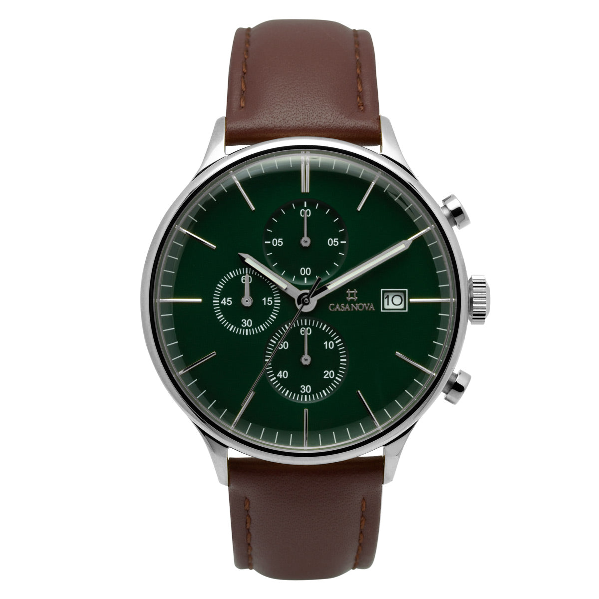 Reloj Elegante Marrón con Dial Verde