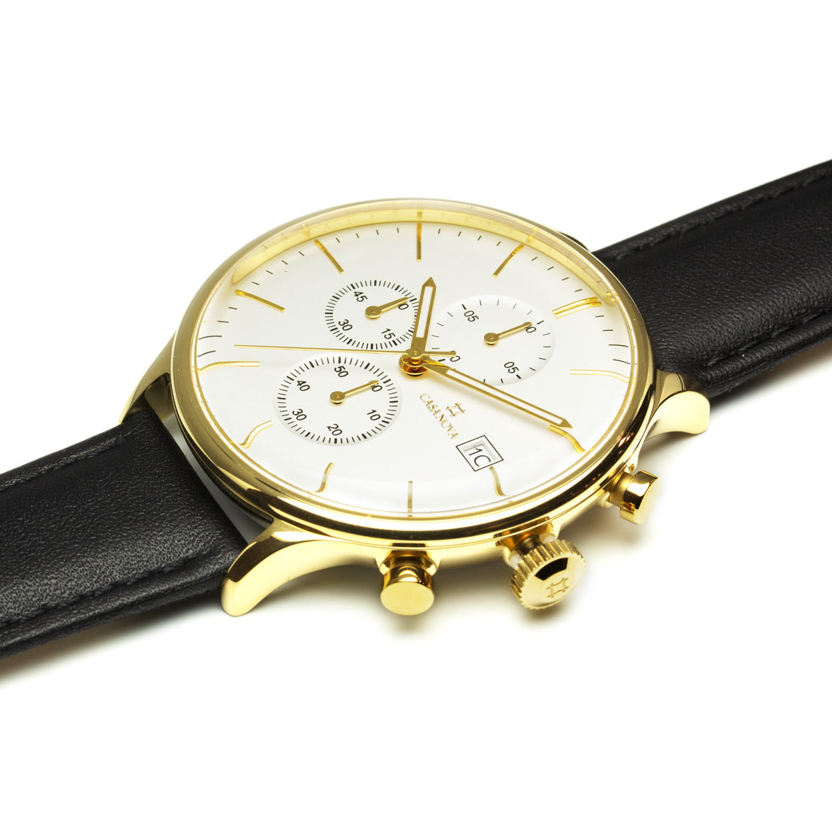 Reloj Elegante Gold Negro con Dial Blanco