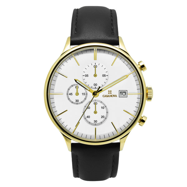 Reloj Elegante Gold Negro con Dial Blanco