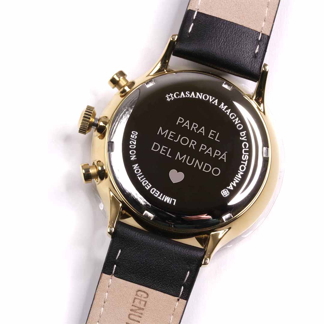 Reloj Elegante Gold Negro con Dial Blanco