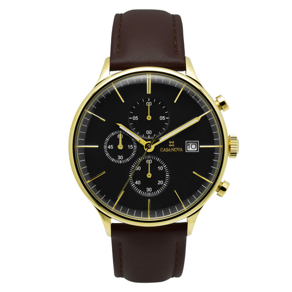 Reloj Elegante Gold Marrón con Dial Negro