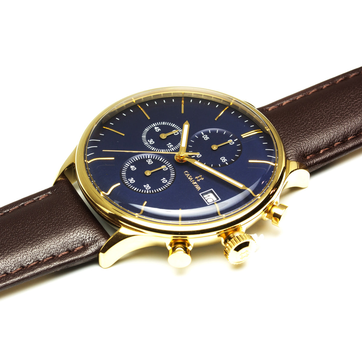 Reloj Elegante Gold Marrón con Dial Azul