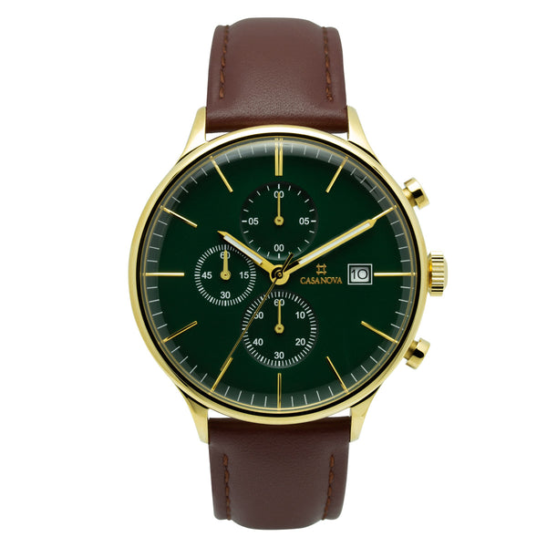 Reloj Elegante Gold Marrón con Dial Verde