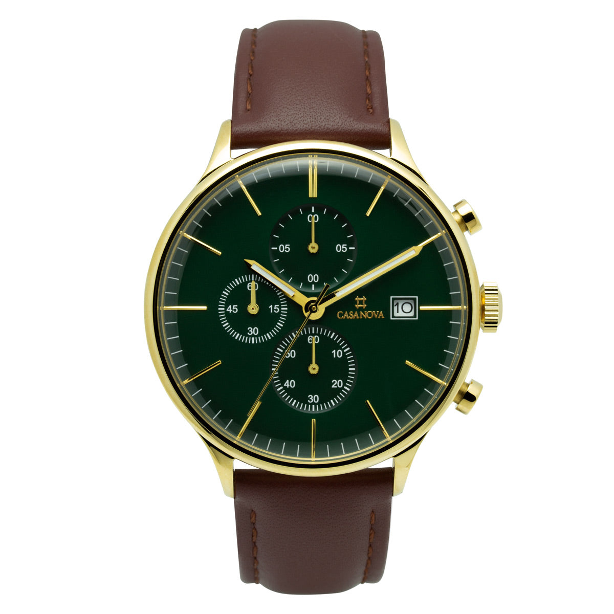 Reloj Elegante Marrón con Dial Verde