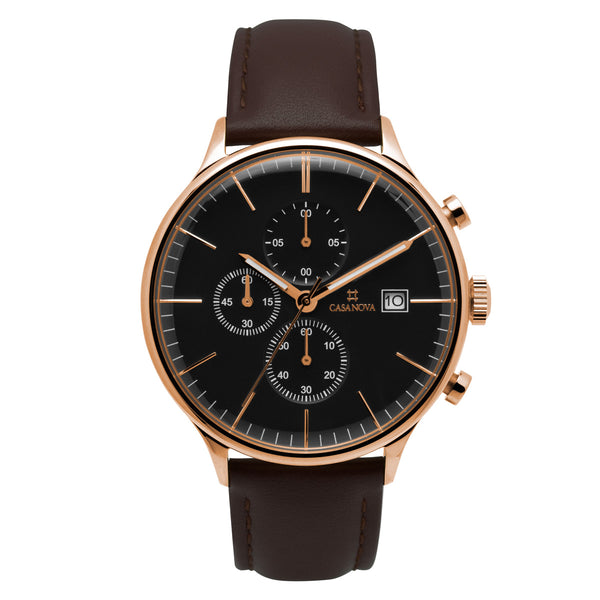 Reloj Elegante Rosé Marrón con Dial Negro