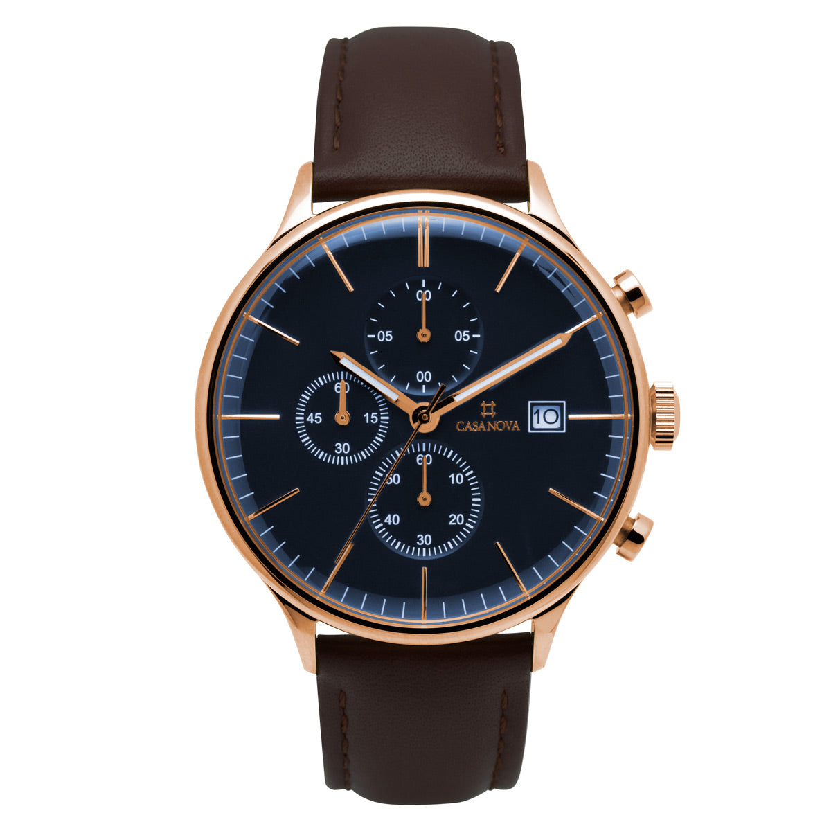 Reloj Elegante Marrón con Dial Azul