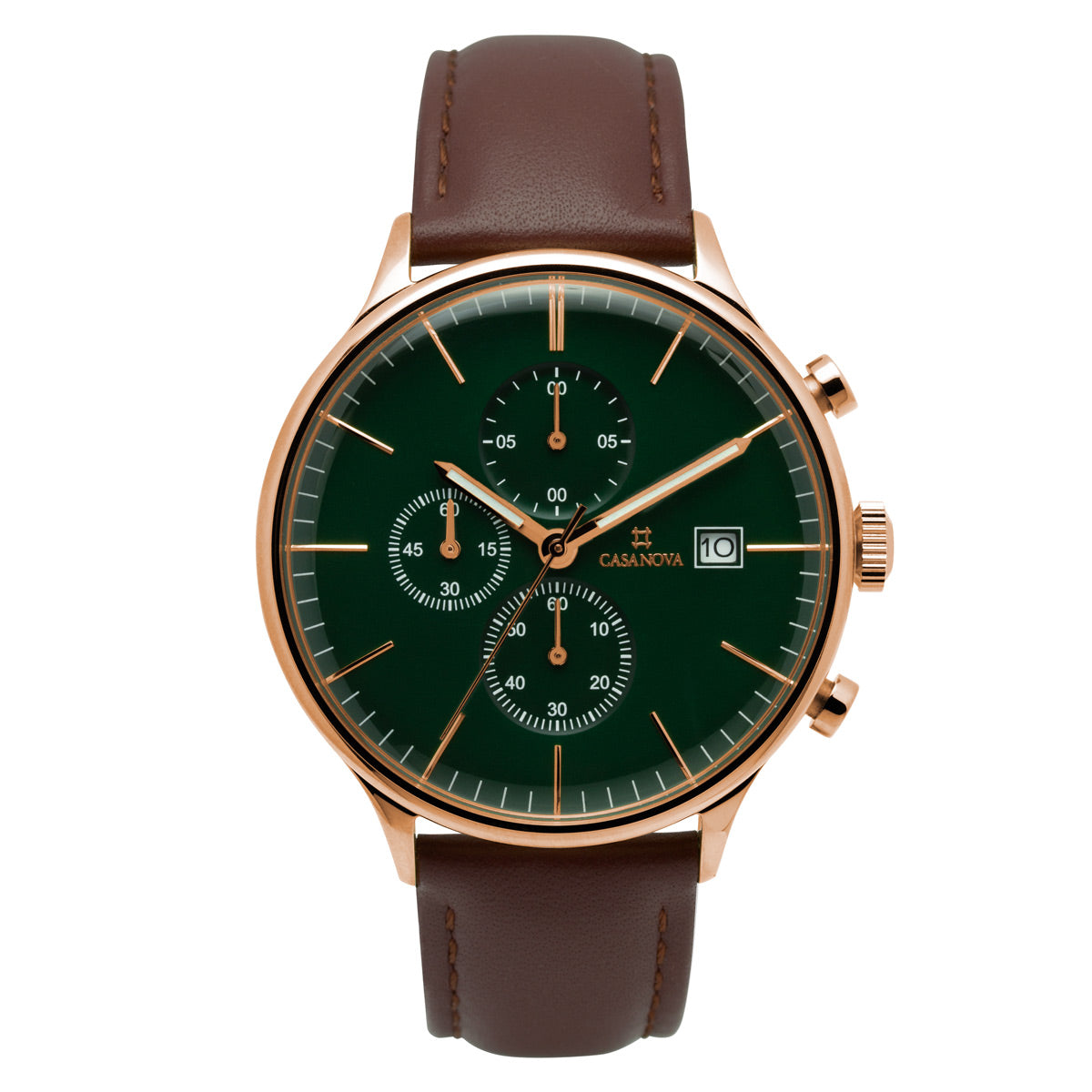 Reloj Elegante Marrón con Dial Verde