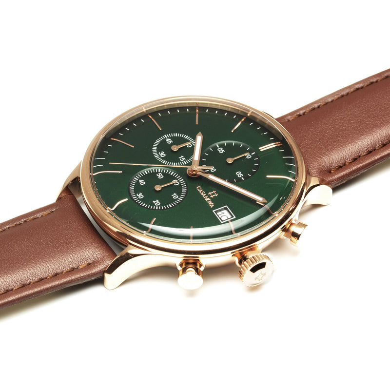 Reloj Elegante Silver Marrón con Dial Verde