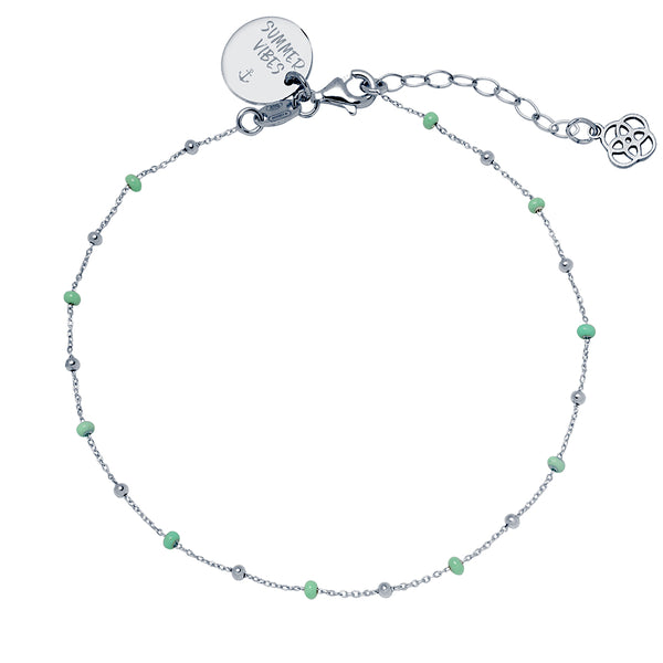 Tobillera Bolitas Turquesas Plata Personalizable