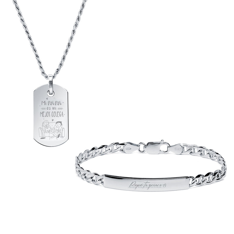 Pack 1 Collar y Pulsera Hombre Plata