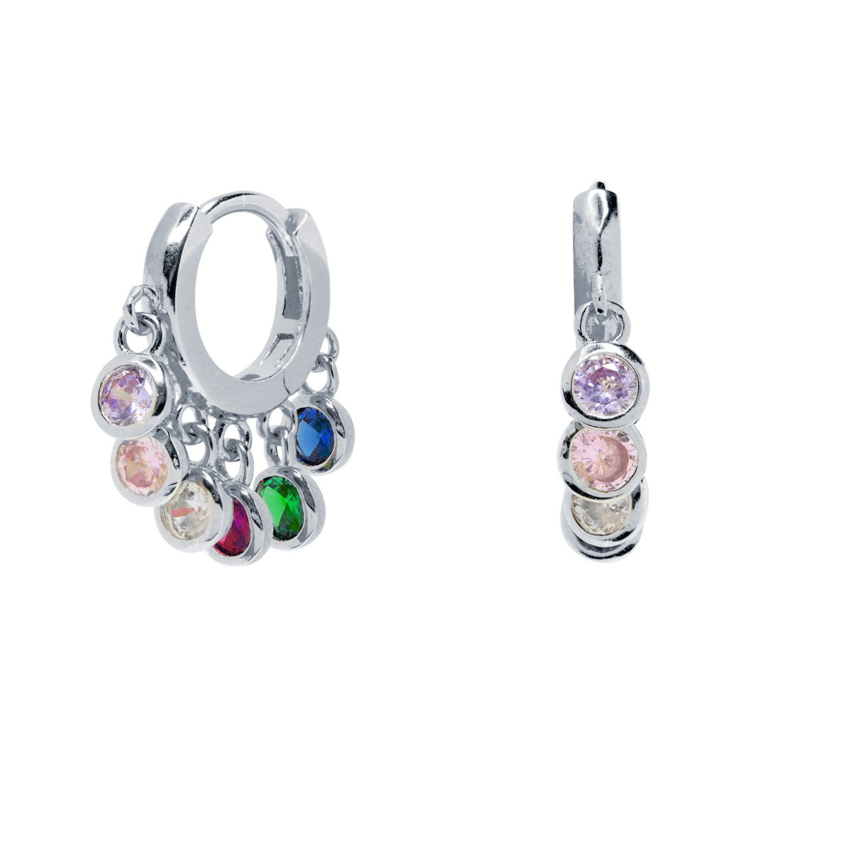 Pendientes aros mini charm circonitas multicolor Ø 10mm Plata