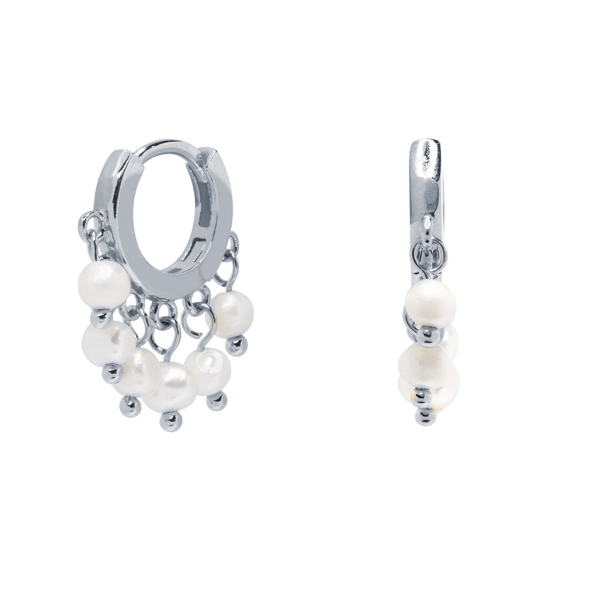 Pendientes aros mini charm perlas plata