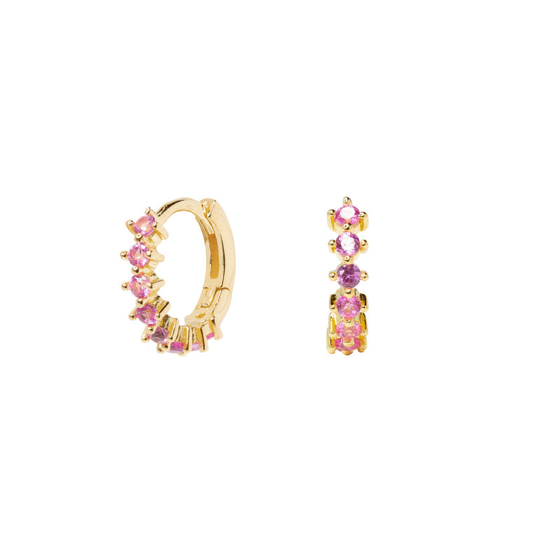 Pendientes aros mini circonita rosa Ø 12mm Plata