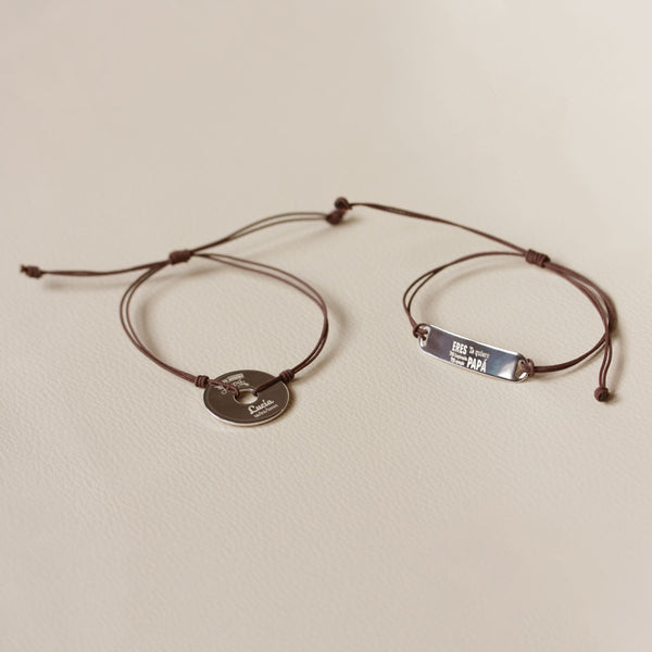 Pulsera Personalizable de Plata y Macramé Marrón